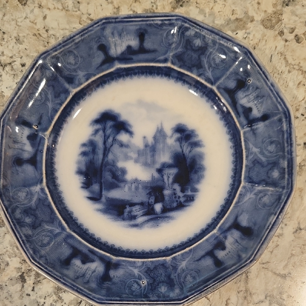 Blue and White Ceramic Dinnerware Plate with Scenic Design